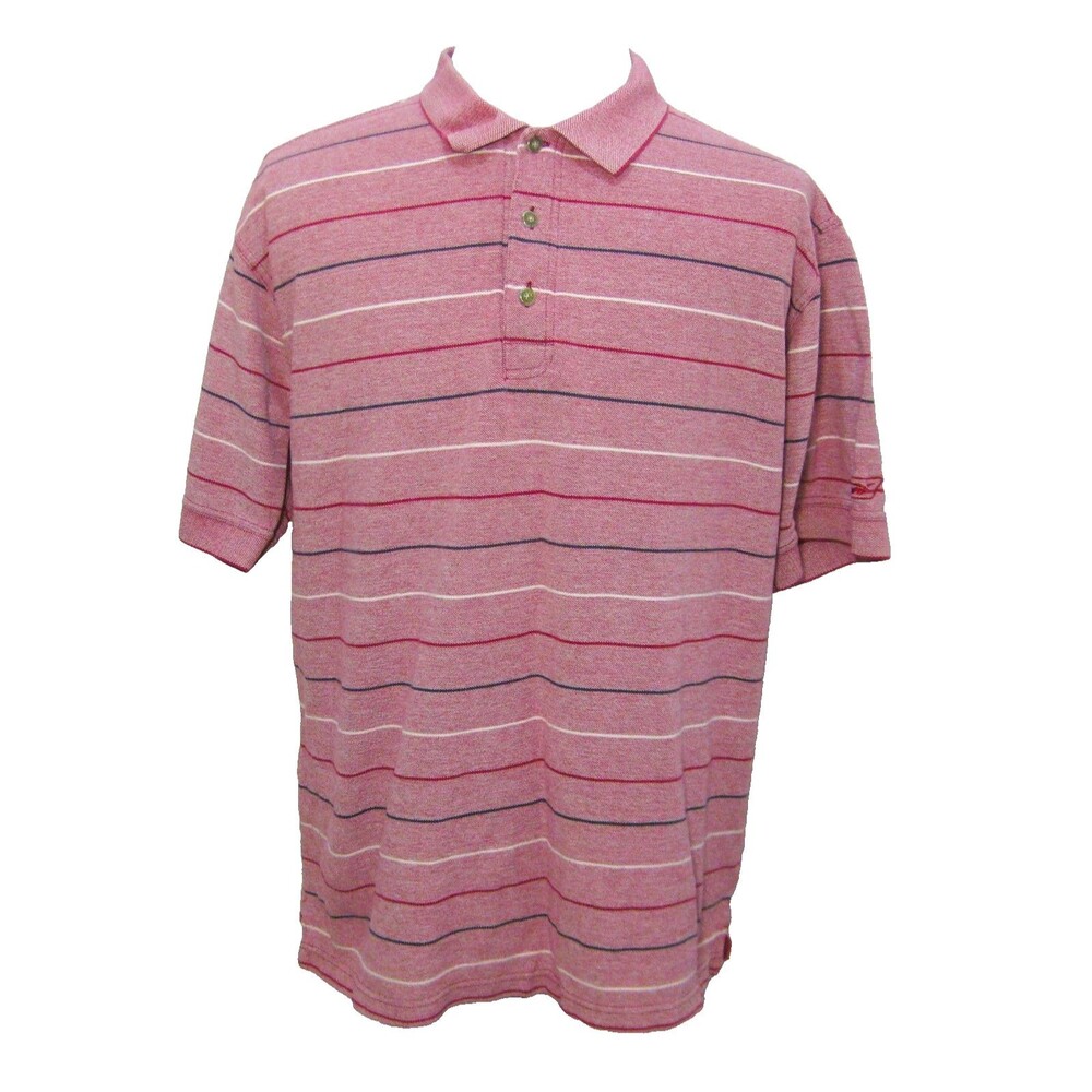 Reebok Golf Polo Shirt Mens Large Red Striped Short Sleeve Knit 100% Cotton Top